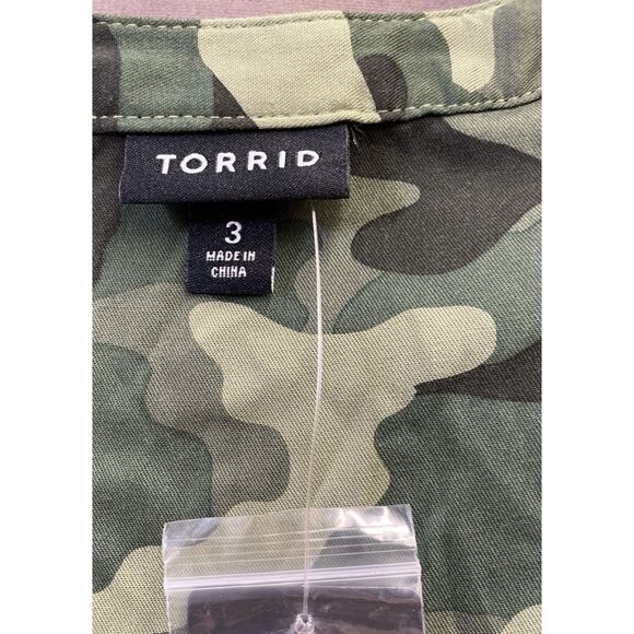 NWT Torrid Dress Womens Size 3 Green Camouflage Drawstring 3/4 Sleeve Casual - Picture 3 of 6
